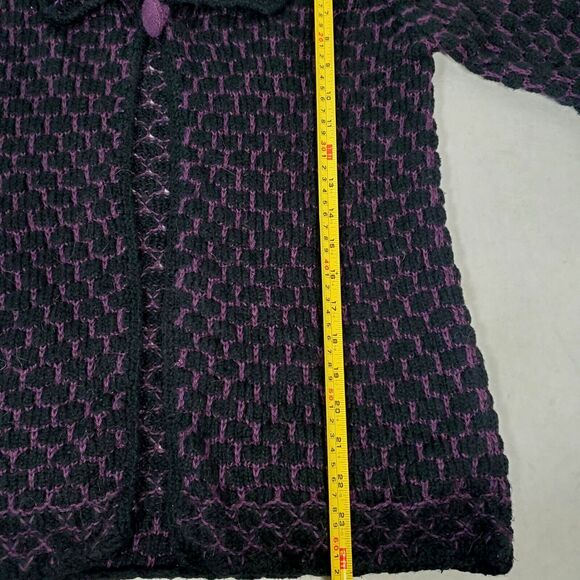 Tabask Alpaca Wool Cardigan Women's Sz S Handmade in PERU Sweater Black Purple - Picture 8 of 10